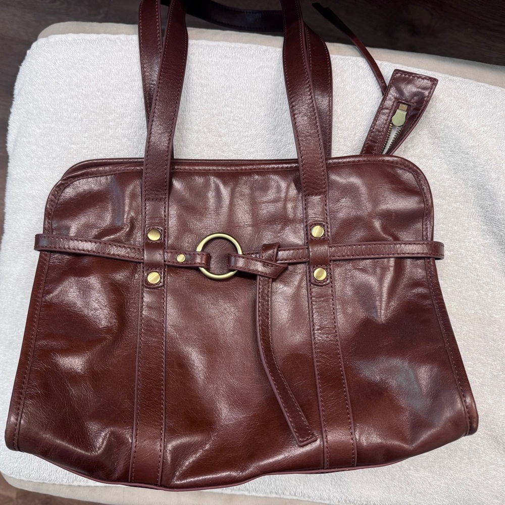 HOBO Brown Leather Shoulder Bag with Polished Finish
